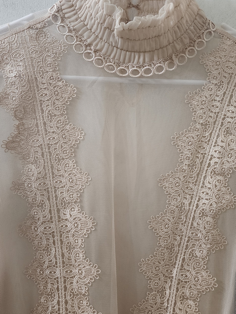 Macy's Sheer Lace-Trim Blouse in Beige - Picture 4 of 11